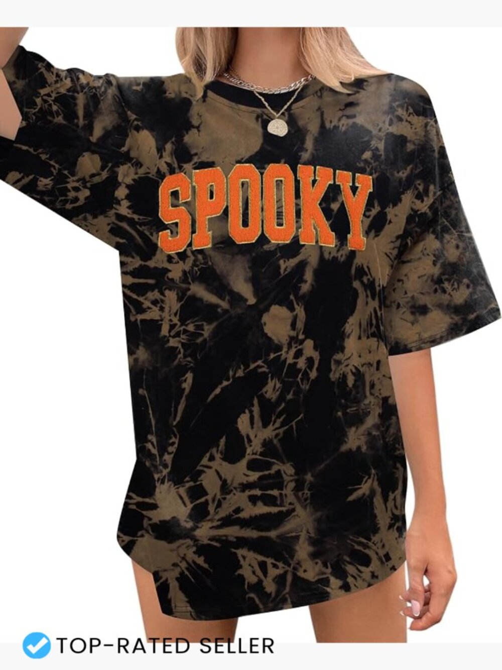 Oversized Halloween Graphic Tee Spooky Season Vintage Letter Print Short Sleeve